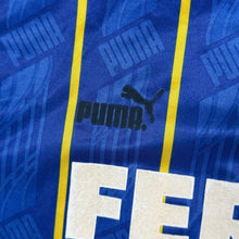 Load image into Gallery viewer, Vintage 90's Puma Blue Yellow Striped Collared Template Football Shirt
