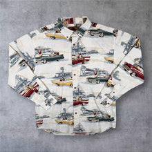 Load image into Gallery viewer, Vintage Clearwater Outfitters Muscle Car All-Over Print Patterned White Long Sleeve Shirt

