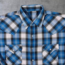 Load image into Gallery viewer, Vintage Western Style Blue White Grey Black Check Long Sleeve Popper Cotton Blend Shirt
