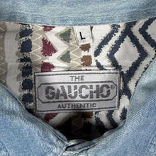 Load image into Gallery viewer, Vintage Gaucho Cowboy Western Patterned Blue Denim Long Sleeve Shirt
