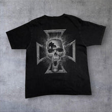 Load image into Gallery viewer, Vintage Hero Buff Gothic Horror Flaming Skull Cross Graphic T-Shirt
