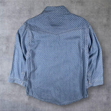 Load image into Gallery viewer, Amorte Women's M Chambray Western Shirt Blue Polka Dot Pearl Snap Cowboy
