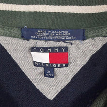 Load image into Gallery viewer, Vintage 90s Tommy Hilfiger Quarter Zip Sweatshirt XL Navy Green Striped Collar
