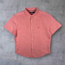 Load image into Gallery viewer, Nautica "Classic Fit" Embroidered Mini Logo Red Short Sleeve Button-Down Shirt
