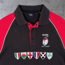 Load image into Gallery viewer, Cotton Traders RBS 6 Nations Rugby Embroidered Short Sleeve Black Red Polo Shirt
