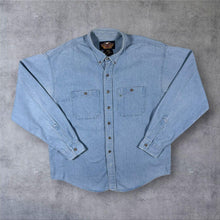 Load image into Gallery viewer, Vintage 90s Harley Davidson Denim Shirt XL Big Back Graphic Motorcycle Biker
