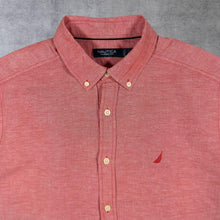 Load image into Gallery viewer, Nautica "Classic Fit" Embroidered Mini Logo Red Short Sleeve Button-Down Shirt
