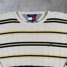 Load image into Gallery viewer, Vintage 90s Tommy Hilfiger Striped Cotton Knit Jumper Crest Logo Large L
