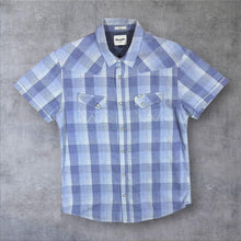 Load image into Gallery viewer, Wrangler "Slim" Western Plaid Check Pearl Snap Popper Short Sleeve Cotton Shirt
