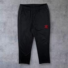 Load image into Gallery viewer, Adidas Three Striped Embroidered Trefoil Logo Black Straight Cuff Tracksuit Bottoms
