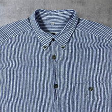 Load image into Gallery viewer, Vintage 90's Cavori "Sporting" Blue White Patterned Striped Long Sleeve Button-Up Shirt

