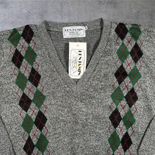 Load image into Gallery viewer, Vintage Benjamin Argyle V Neck Jumper Grey Green Made in UK Mens M
