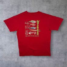 Load image into Gallery viewer, Weird Fish "Sling Your Hook" Cartoon Parody Graphic Red Cotton T-Shirt
