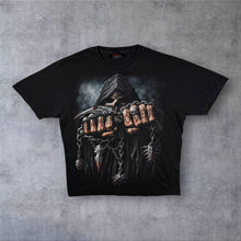 Load image into Gallery viewer, Early 00's Spiral Direct "Game Over" Goth Grim Reaper Graphic Black Cotton T-Shirt
