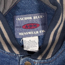 Load image into Gallery viewer, Vintage 90s Anchor Blue Denim Varsity Bomber Jacket M Two Tone Y2K Streetwear
