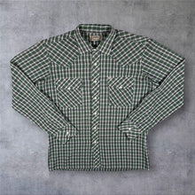 Load image into Gallery viewer, Vintage Jinglers Western Cowboy Green White Check Long Sleeve Popper Shirt
