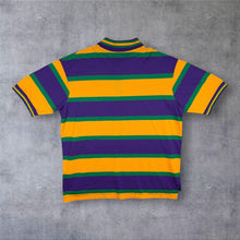 Load image into Gallery viewer, Vintage Perlis Mardi Gras Polo Shirt XL USA Purple Green Yellow Striped Crawfish
