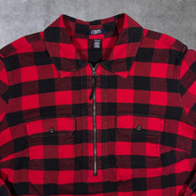 Load image into Gallery viewer, Chaps Denim Lumberjack Red Black Plaid Check 1/2 Zip Flannel Over Shirt
