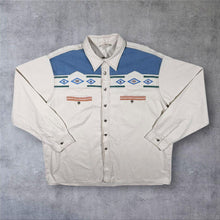 Load image into Gallery viewer, Vintage 90's Cowboy Western Aztec Panel Cream Cotton Long Sleeve Shirt
