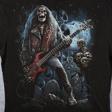 Load image into Gallery viewer, Early 00's Spiral Direct Goth Skeleton Guitar Graphic Black Cotton T-Shirt
