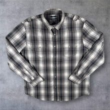 Load image into Gallery viewer, American Rag Mens L Western Shirt Grey Plaid Pearl Snap Cowboy 100% Cotton
