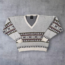 Load image into Gallery viewer, Vintage Stanford Fair Isle Jumper M Nordic V Neck Made in England 80s 90s
