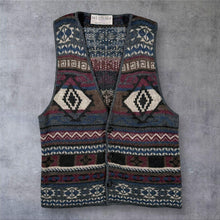 Load image into Gallery viewer, Vintage 90s Sweater Shop Aztec Waistcoat Mens S Geometric Knit Vest Made UK
