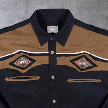 Load image into Gallery viewer, Vintage Gortrud Cowboy Western Suede Effect Panel Black Cotton Long Sleeve Shirt
