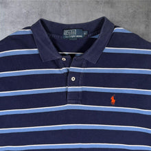 Load image into Gallery viewer, Early 00's Polo Ralph Lauren Blue Navy Striped Cotton Orange Pony Polo Shirt
