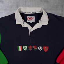Load image into Gallery viewer, Vintage Cotton Traders Six Nations Rugby Embroidered Crest Colour Block Long Sleeve Polo Shirt

