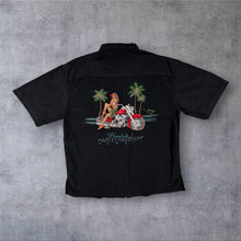 Load image into Gallery viewer, Harley Davidson Honolulu Hawaii Silk Blend Hula Girl Embroidered Shirt L Black
