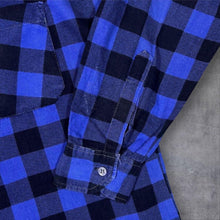 Load image into Gallery viewer, Vintage Marcello Blue Black Plaid Check Long Sleeve Cotton Longline Flannel Shirt
