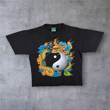 Load image into Gallery viewer, Vintage REO Goth Y2K Traditional Dragon Yin Yang Graphic Black Cotton T-Shirt

