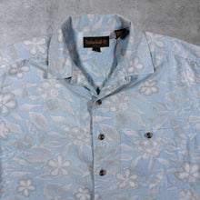 Load image into Gallery viewer, Vintage Timberland Hawaiian Floral Pattern Blue Open Collar Linen Cotton Shirt

