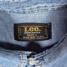 Load image into Gallery viewer, Vintage Lee Sanforized Denim Western Shirt L Pearl Snap Cowboy Blue Workwear
