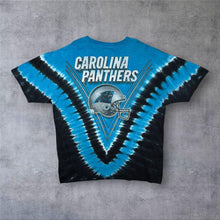 Load image into Gallery viewer, Majestic NFL Carolina Panthers Football Graphic Blue Tie Dye Cotton T-Shirt
