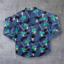 Load image into Gallery viewer, Vintage 90s Wrangler Cowboy Cut Shirt 17 35 L XL Longhorn Skull Aztec Pearl Snap
