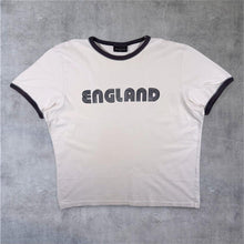 Load image into Gallery viewer, Early 00's Burton "England 7" Football Spellout Graphic White Cotton Ringer T-Shirt
