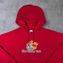 Load image into Gallery viewer, Vintage Walt Disney World Winnie The Pooh Embroidered Red Fleece Hoodie

