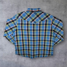 Load image into Gallery viewer, Vintage Rustler X-Long Tails Cowboy Western Blue Check Long Sleeve Popper Shirt
