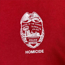 Load image into Gallery viewer, Vintage 90's Jacksonville Police Detective "Homicide" Red Graphic Single Stitch T-Shirt

