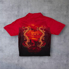 Load image into Gallery viewer, Early 00's Earthquake Goth Y2K Traditional Dragon Graphic Red Short Sleeve Shirt
