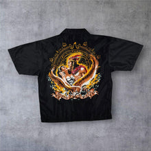 Load image into Gallery viewer, Early 00's Reward Goth Y2K Aztec Graphic Black Short Sleeve Shirt
