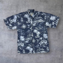 Load image into Gallery viewer, Vintage Big Dogs Hawaiian Aloha Shirt S/M L Grey White All Over Print
