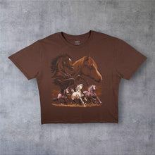 Load image into Gallery viewer, Jerzees Horse Animal Nature Wildlife Graphic Brown Cotton T-Shirt

