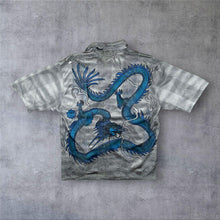 Load image into Gallery viewer, Early 00's Dian Dian Tong Goth Y2K Dragon Pattern Grey Blue Mesh Short Sleeve Shirt
