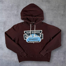 Load image into Gallery viewer, Gul Surf Co. Surf Boards Surfer Spellout Graphic Brown Pullover Hoodie
