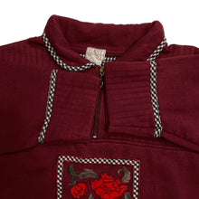 Load image into Gallery viewer, EAST WEST Embroidered Rose 1/4 Zip Collared Sweatshirt
