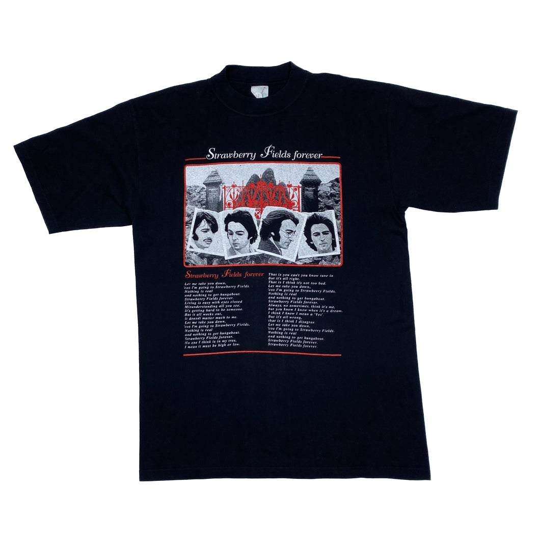 THE BEATLES “Strawberry Fields Forever” Spellout Graphic Pop Rock Band T-Shirt