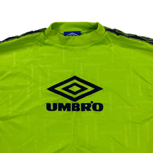 Load image into Gallery viewer, UMBRO Embossed Big Logo Spellout Tape Sleeve Polyester Sports T-Shirt Jersey
